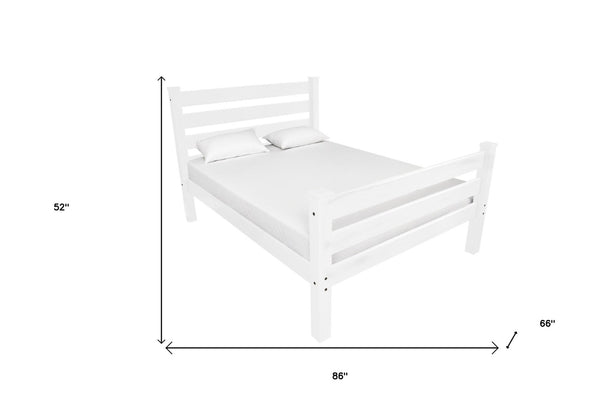HomeRoots White Solid Wood Queen Bed Frame - Handcrafted Pine Elegance with Supportive Slats & Timeless Design 548171