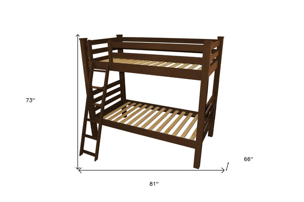 HomeRoots Red Twin Over Twin Solid Wood Bunk Bed - Durable Pine Construction with Vibrant Finish & Safety Features 548172