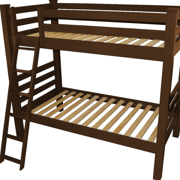 HomeRoots Red Twin Over Twin Solid Wood Bunk Bed - Durable Pine Construction with Vibrant Finish & Safety Features 548172