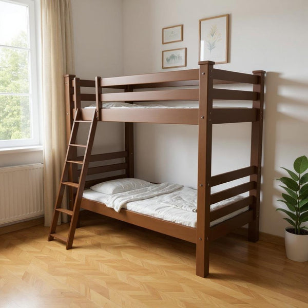 HomeRoots Red Twin Over Twin Solid Wood Bunk Bed - Durable Pine Construction with Vibrant Finish & Safety Features 548172