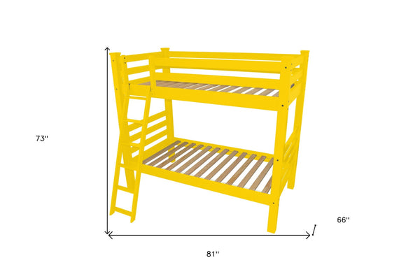 HomeRoots Yellow Twin Bunk Bed - Classic Solid Wood Design with Safety Features for Kids & Space-Saving Style 548174