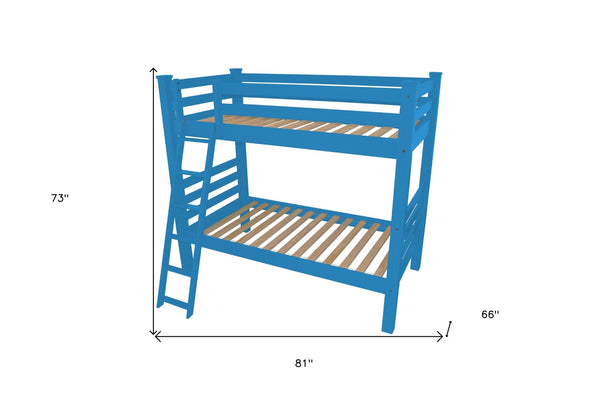 HomeRoots Blue Twin Bunk Bed - Solid Wood Construction, Space-Saving Design, Safety Features & Timeless Charm 548175