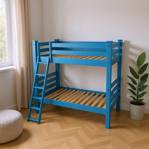 HomeRoots Blue Twin Bunk Bed - Solid Wood Construction, Space-Saving Design, Safety Features & Timeless Charm 548175