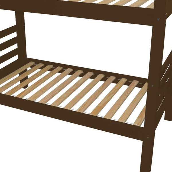 HomeRoots Brown Twin Solid Wood Bunk Bed: Classic, Space-Saving Design with Safety Features for Kids' Rooms 548176