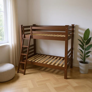 HomeRoots Brown Twin Solid Wood Bunk Bed: Classic, Space-Saving Design with Safety Features for Kids' Rooms 548176