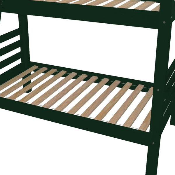 HomeRoots Green Twin Bunk Bed - Charming Solid Wood Design for Kids' Rooms, Space-Saving & Safe Sleep Solution 548177