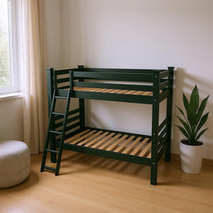 HomeRoots Green Twin Bunk Bed - Charming Solid Wood Design for Kids' Rooms, Space-Saving & Safe Sleep Solution 548177