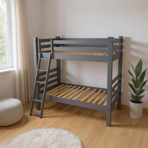 HomeRoots Gray Twin Bunk Bed in Solid Wood - Stylish, Durable, and Space-Saving Solution for Kids' Rooms! 548178