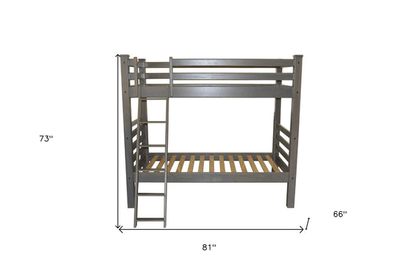 HomeRoots Gray Twin Over Twin Solid Wood Bunk Bed - Space-Saving, Durable Design for Kids & Guest Rooms 548179