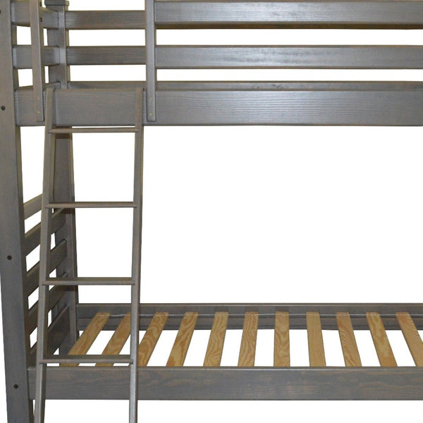 HomeRoots Gray Twin Over Twin Solid Wood Bunk Bed - Space-Saving, Durable Design for Kids & Guest Rooms 548179