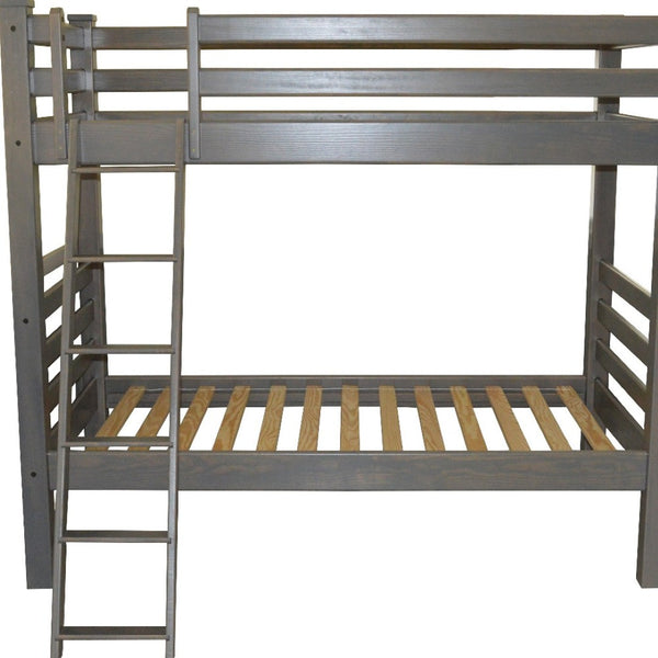 HomeRoots Gray Twin Over Twin Solid Wood Bunk Bed - Space-Saving, Durable Design for Kids & Guest Rooms 548179