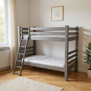 HomeRoots Gray Twin Over Twin Solid Wood Bunk Bed - Space-Saving, Durable Design for Kids & Guest Rooms 548179