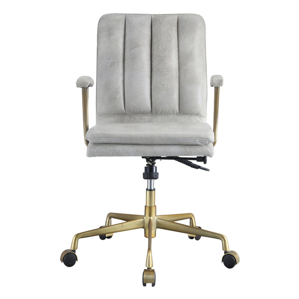 English Elm Vintage Vintage White Top Grain Leather Swivel Office Chair with Chrome Base, Casters & Ergonomic Height Adjustment Elegance B062P186452