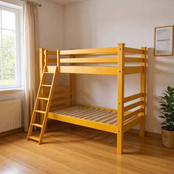 HomeRoots Yellow Twin Over Twin Solid Wood Bunk Bed - Cheerful Design with Safety Features & Sturdy Craftsmanship 548180