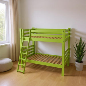 HomeRoots Green Twin Solid Wood Bunk Bed for Kids – Timeless Design, Safety Features & Stylish Space-Saving Solution 548181