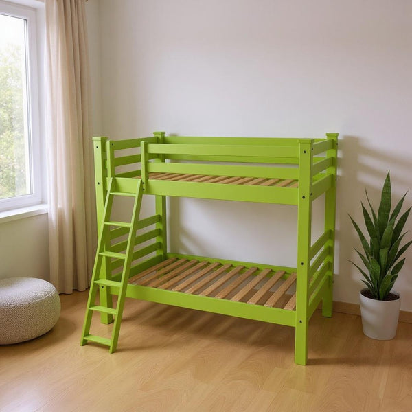 HomeRoots Green Twin Solid Wood Bunk Bed for Kids – Timeless Design, Safety Features & Stylish Space-Saving Solution 548181