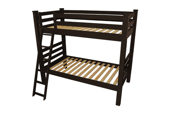 HomeRoots Brown Twin Over Twin Solid Wood Bunk Bed - Stylish Space-Saving Design with Safety Features & Durability 548182