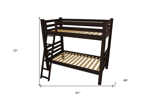 HomeRoots Brown Twin Over Twin Solid Wood Bunk Bed - Stylish Space-Saving Design with Safety Features & Durability 548182