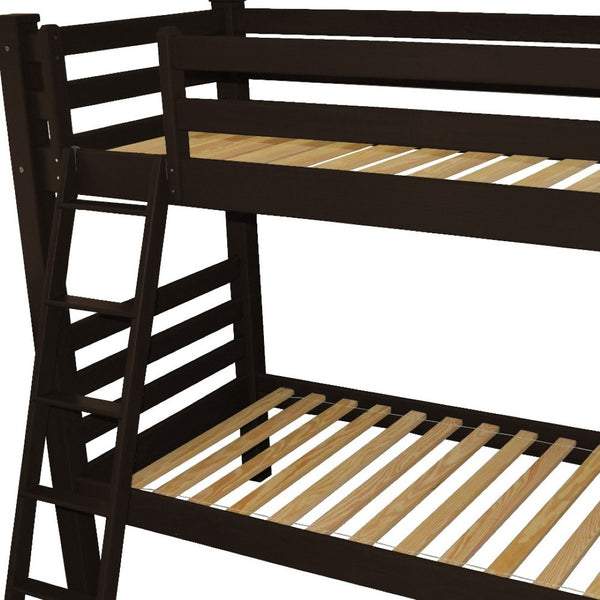 HomeRoots Brown Twin Over Twin Solid Wood Bunk Bed - Stylish Space-Saving Design with Safety Features & Durability 548182