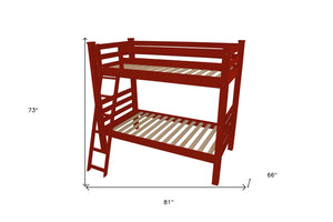HomeRoots Red Twin Traditional Solid Wood Bunk Bed - Durable, Stylish, Space-Saving Design for Kids & Guests 548183