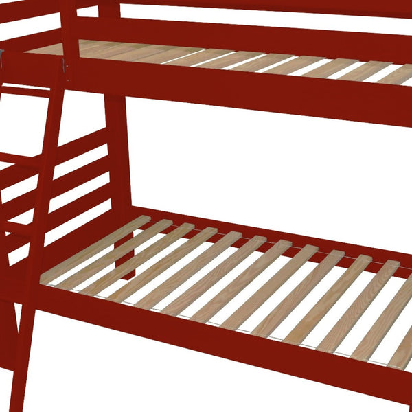 HomeRoots Red Twin Traditional Solid Wood Bunk Bed - Durable, Stylish, Space-Saving Design for Kids & Guests 548183