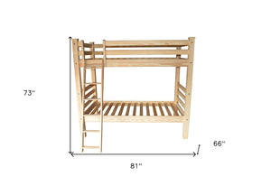 HomeRoots Natural Twin Over Twin Solid Wood Bunk Bed - Sturdy Hand-Crafted Design for Space-Saving Fun! 548184