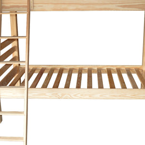 HomeRoots Natural Twin Over Twin Solid Wood Bunk Bed - Sturdy Hand-Crafted Design for Space-Saving Fun! 548184