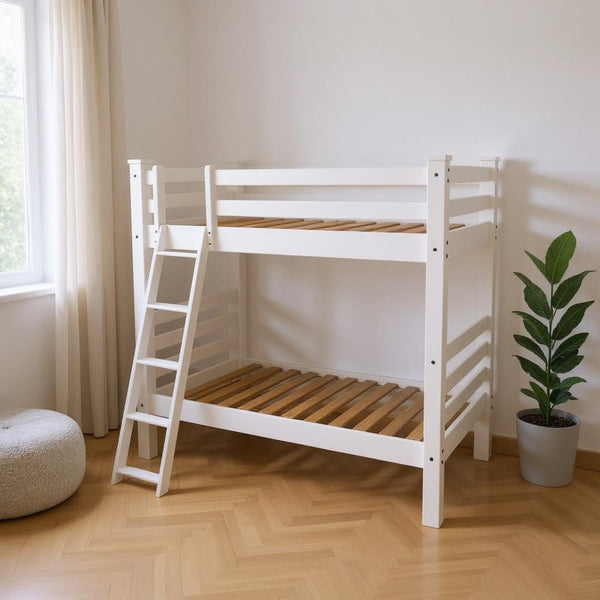 HomeRoots White Twin Solid Wood Bunk Bed - Classic Design with Modern Safety Features for Kids' Rooms 548185