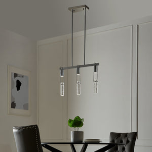 HomeRoots Silver Contemporary Three-Light Dimmable Smart Chandelier with Clear Shades for Elegant Illumination 548186
