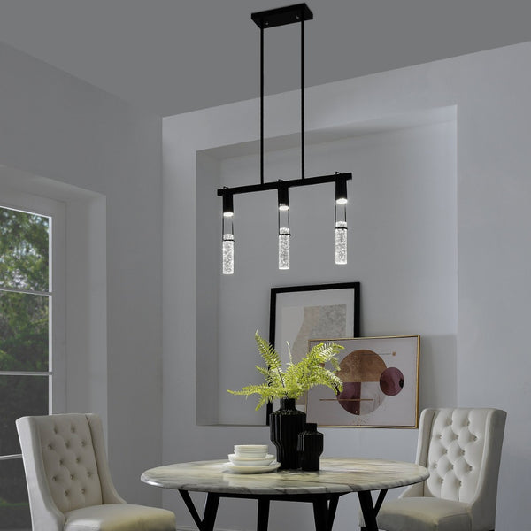 HomeRoots Black Modern Three-Light Smart Chandelier with Clear Acrylic Shades – Dimmable & Energy-Efficient Design 548187