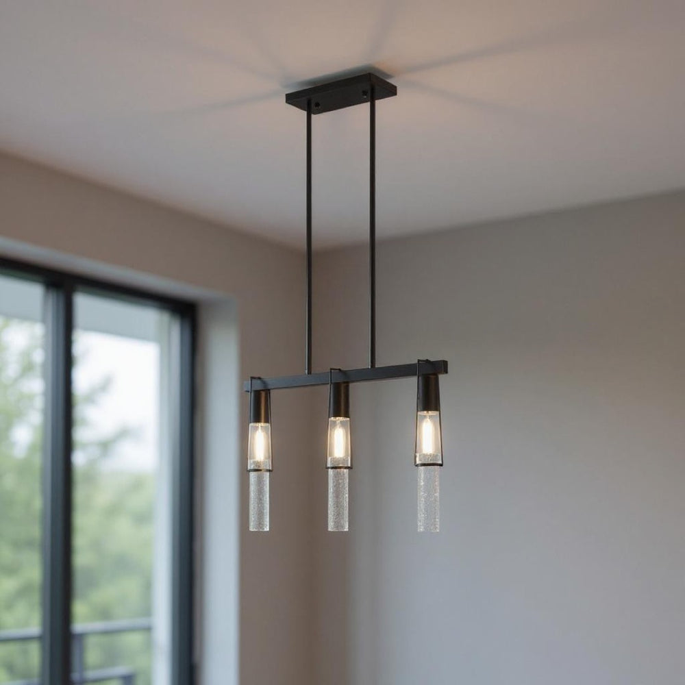HomeRoots Black Modern Three-Light Smart Chandelier with Clear Acrylic Shades – Dimmable & Energy-Efficient Design 548187
