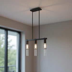 HomeRoots Black Modern Three-Light Smart Chandelier with Clear Acrylic Shades – Dimmable & Energy-Efficient Design 548187