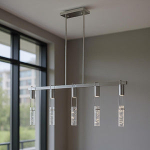 HomeRoots Silver Five-Light Dimmable Smart Chandelier with Clear Acrylic Shades - Modern Elegance for Any Room 548188