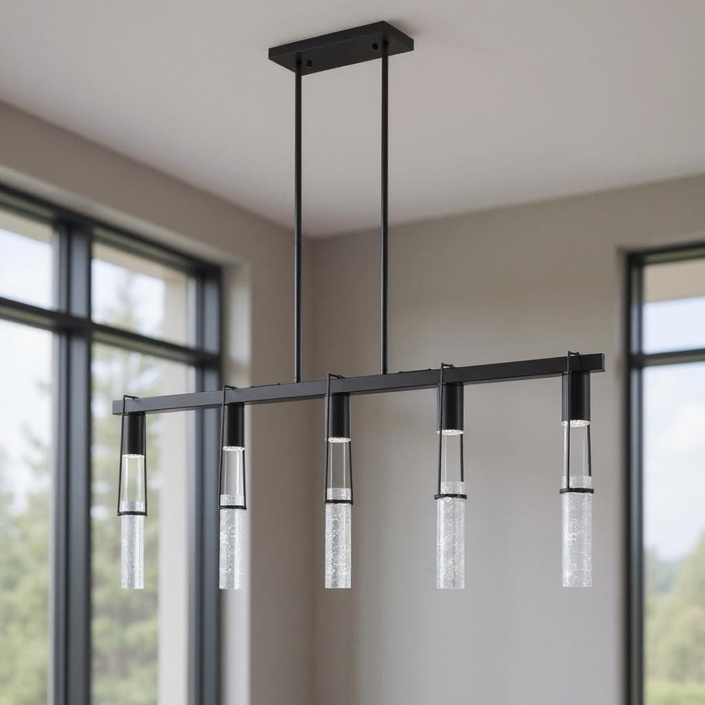 HomeRoots Black Five-Light Dimmable Smart Chandelier – Modern Metal Fixture with Clear Shades for Any Space 548189