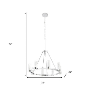 HomeRoots Silver Candle-Style Eight-Light Chandelier - Dimmable, Smart-Enabled, Modern Farmhouse Elegance 548190