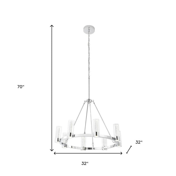 HomeRoots Silver Candle-Style Eight-Light Chandelier - Dimmable, Smart-Enabled, Modern Farmhouse Elegance 548190