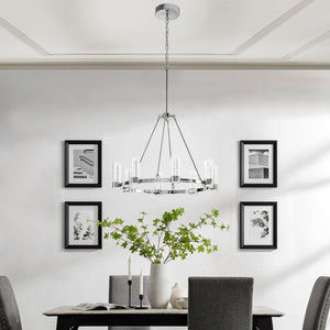 HomeRoots Silver Candle-Style Eight-Light Chandelier - Dimmable, Smart-Enabled, Modern Farmhouse Elegance 548190