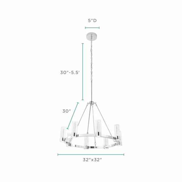HomeRoots Silver Candle-Style Eight-Light Chandelier - Dimmable, Smart-Enabled, Modern Farmhouse Elegance 548190