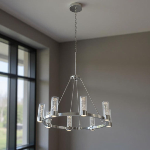 HomeRoots Silver Candle-Style Eight-Light Chandelier - Dimmable, Smart-Enabled, Modern Farmhouse Elegance 548190