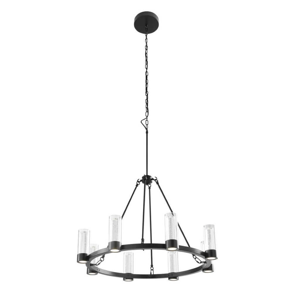 HomeRoots Black Candle-Style Eight-Light Smart Chandelier - Modern Farmhouse Design with Dimmable Functionality 548191