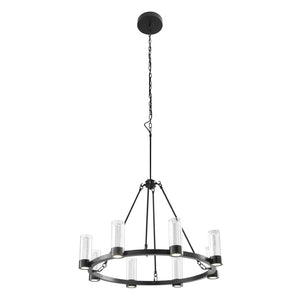 HomeRoots Black Candle-Style Eight-Light Smart Chandelier - Modern Farmhouse Design with Dimmable Functionality 548191