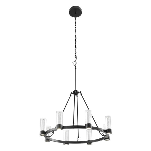 HomeRoots Black Candle-Style Eight-Light Smart Chandelier - Modern Farmhouse Design with Dimmable Functionality 548191
