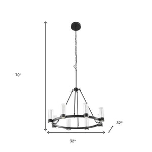 HomeRoots Black Candle-Style Eight-Light Smart Chandelier - Modern Farmhouse Design with Dimmable Functionality 548191