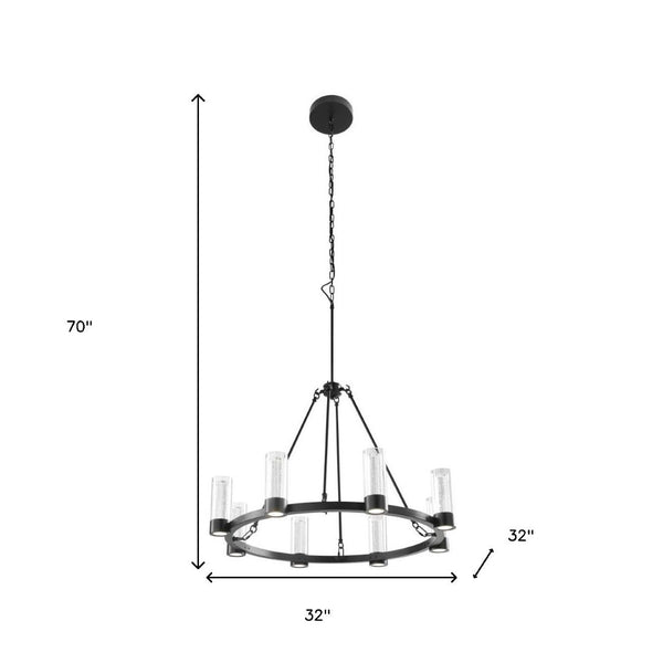 HomeRoots Black Candle-Style Eight-Light Smart Chandelier - Modern Farmhouse Design with Dimmable Functionality 548191
