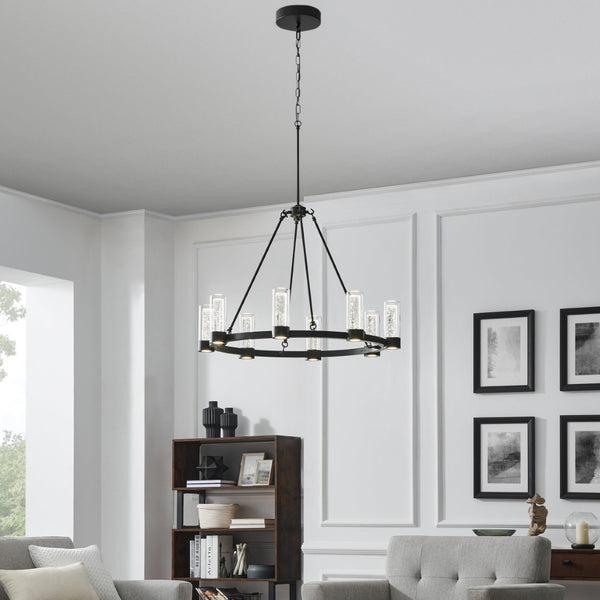 HomeRoots Black Candle-Style Eight-Light Smart Chandelier - Modern Farmhouse Design with Dimmable Functionality 548191