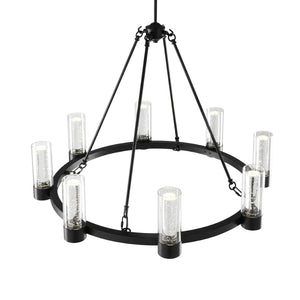 HomeRoots Black Candle-Style Eight-Light Smart Chandelier - Modern Farmhouse Design with Dimmable Functionality 548191