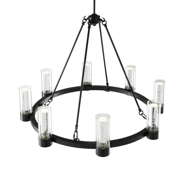 HomeRoots Black Candle-Style Eight-Light Smart Chandelier - Modern Farmhouse Design with Dimmable Functionality 548191