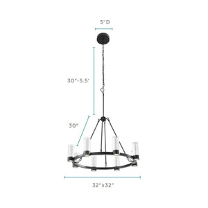 HomeRoots Black Candle-Style Eight-Light Smart Chandelier - Modern Farmhouse Design with Dimmable Functionality 548191