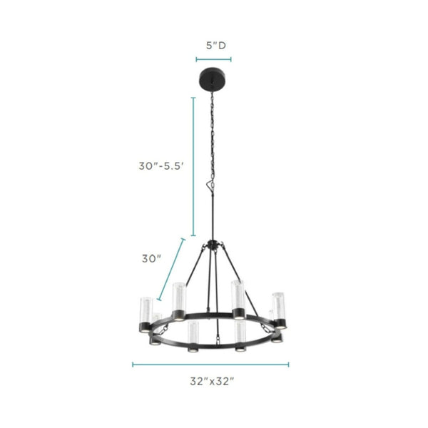 HomeRoots Black Candle-Style Eight-Light Smart Chandelier - Modern Farmhouse Design with Dimmable Functionality 548191