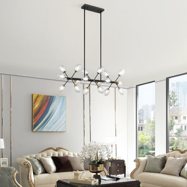 HomeRoots Black Sputnik Chandelier - Smart Enabled Dimmable Fixture with Clear Shades for Modern Spaces 548193